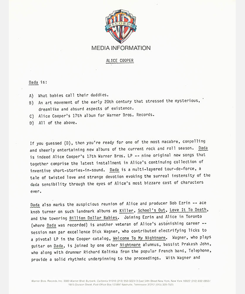 Dada Press Release (1983)