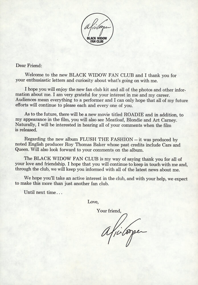 Fan Club Welcome Letter (1980)