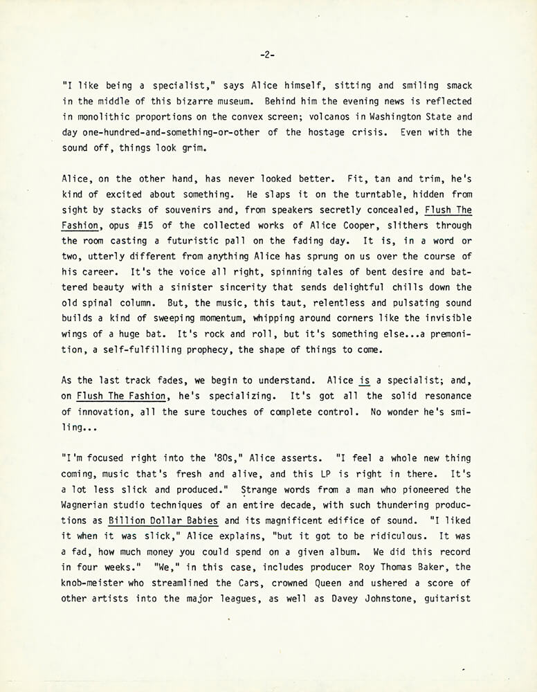 Flush The Fashion Press Release (1980)