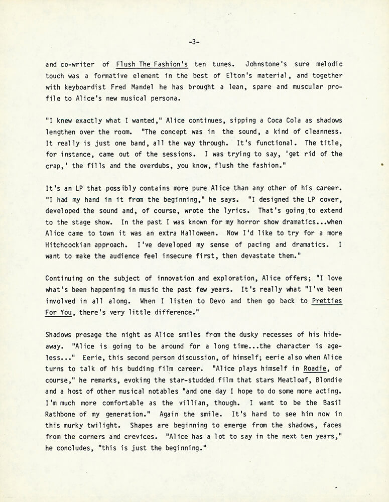 Flush The Fashion Press Release (1980)